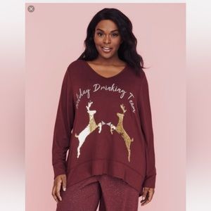 Cacique Burgundy Rose Gold Sequin Lounge Top 22/24